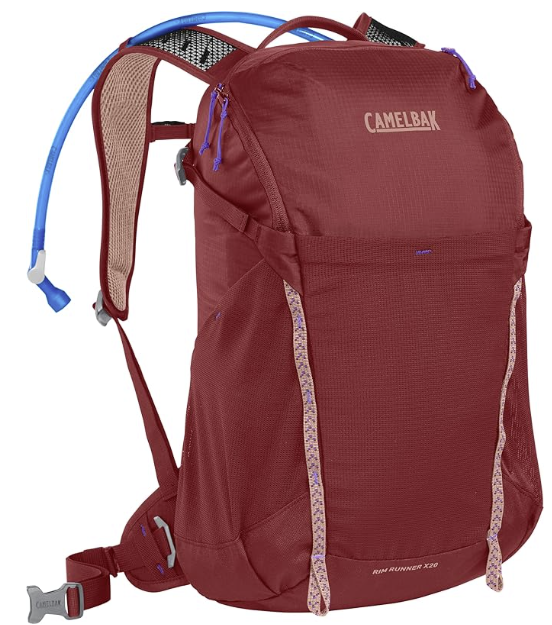 camelbak womens rim runner x20 pack in the color rose, front view
