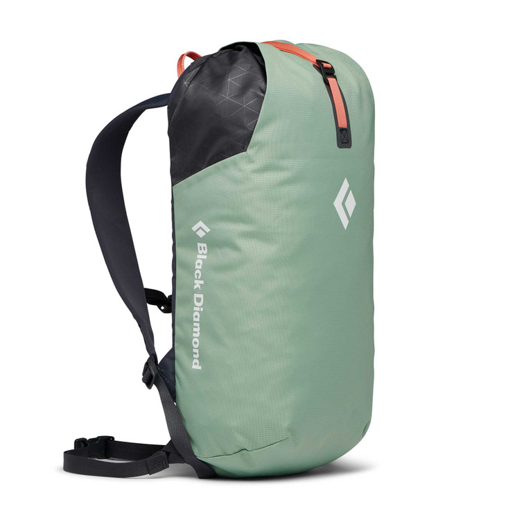 the black diamond rock blitz 15 litre pack in the color sage, front view