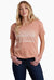 the kuhl women's mountain sketch tee in the color sand, front view on a model