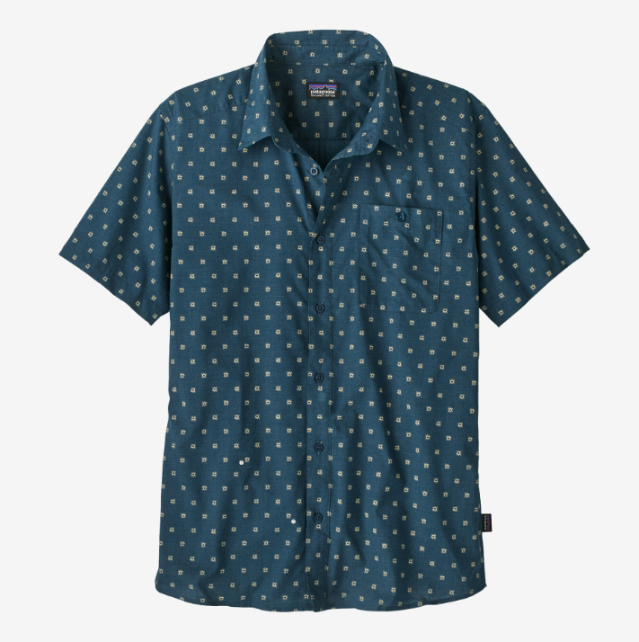 patagonia go to shirt in sun beams lagom blue, front view