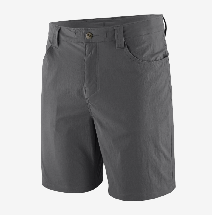 the mens patagonia quandary shorts in color forge grey, front view