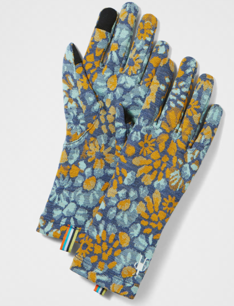 smartwool thermal merino glove in nightfall blue floral