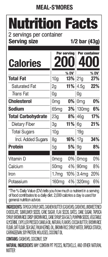 the nutrition facts and ingredients for the probar smores