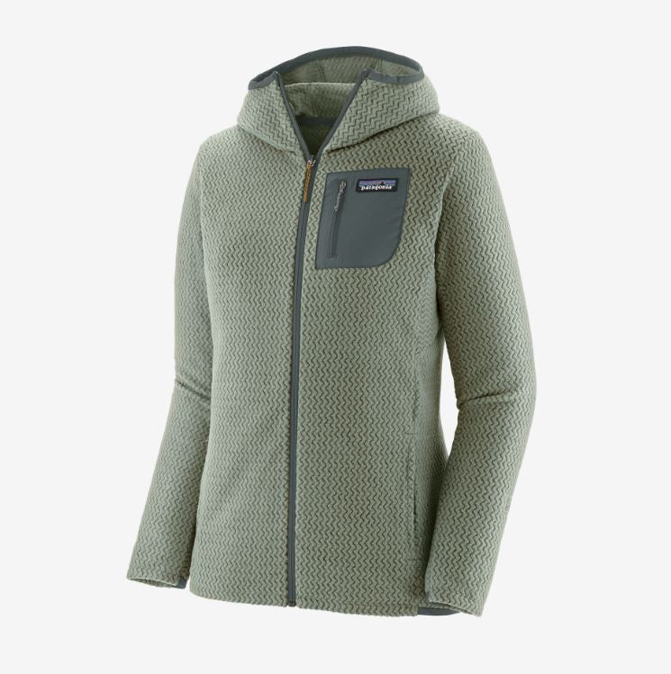 patagonia womens r1 air full zip hoody in the color sleet green, front view