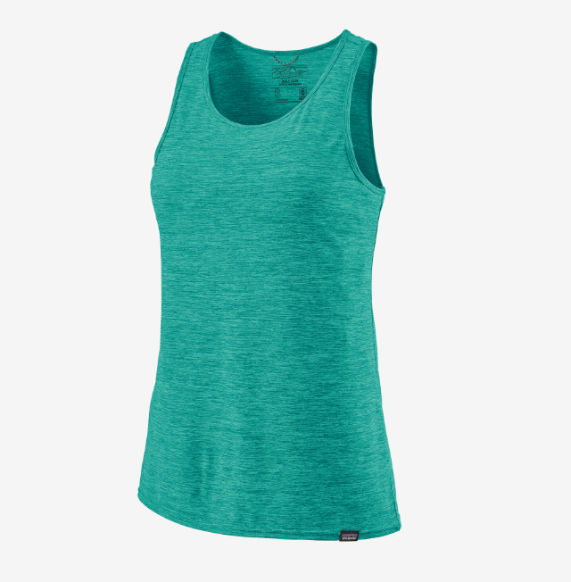 front view of the patagonia womens capilene cool daily tank top in the color subtidal blue