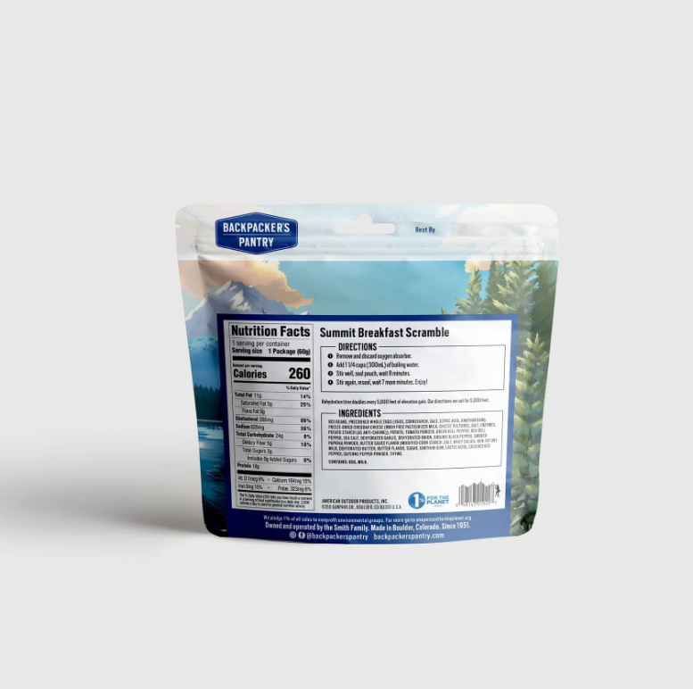 Backpacker's Pantry Summit Breakfast Scramble in bag back view