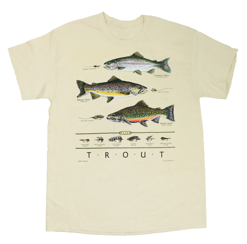 the liberty graphics trout tee shirt in natural