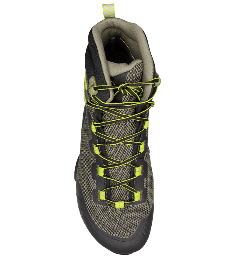 la sportiva tx hike mid goretex boot in color lack lime, top view