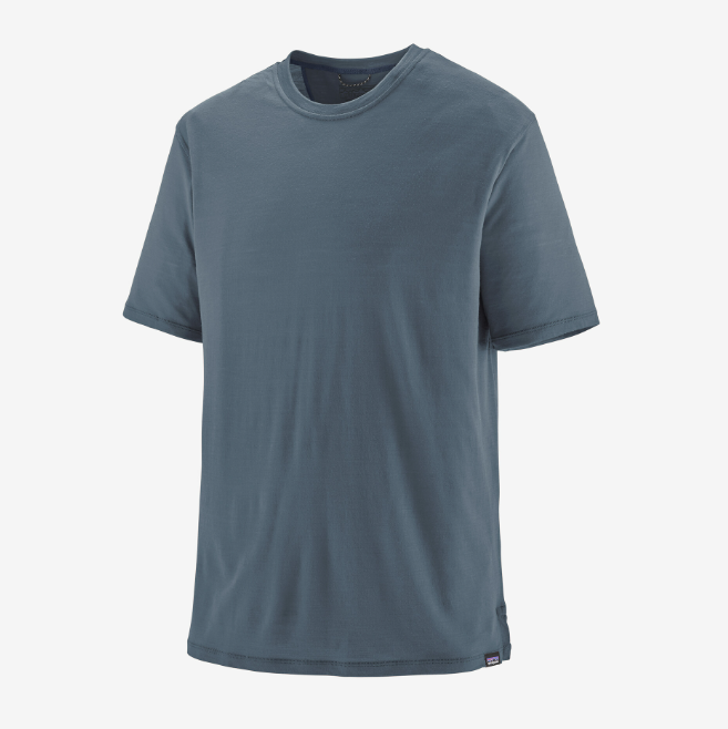 the patagonia mens capilene cool merino short sleeve shirt in the color utility blue, front view