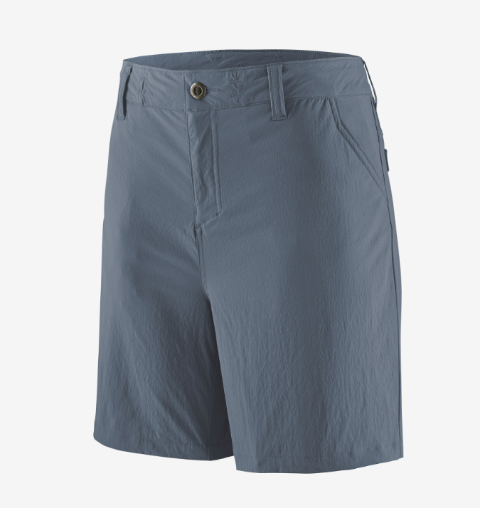 the patagonia 7 inch quandary short in color utility blue, front view