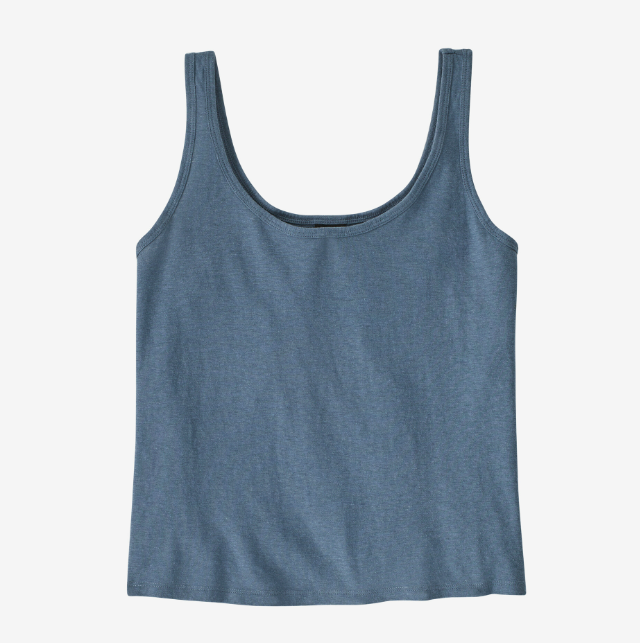the patagonia womens trail harbor tank in the color utility blue, front view