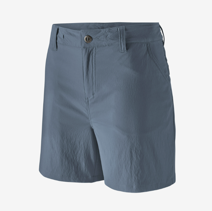 womens patagonia 5 inch quandary shorts in utility blue, front view
