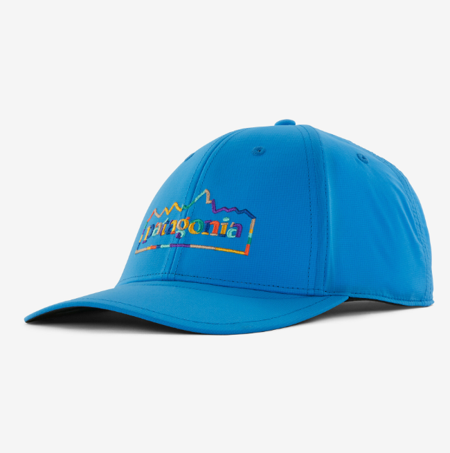 the patagonia airshed cap in the color vessel blue unity