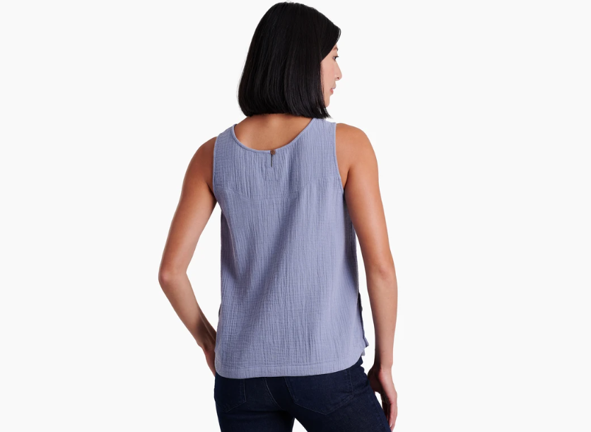 kuhl klover tank womens on a model in the color vista blue, back view