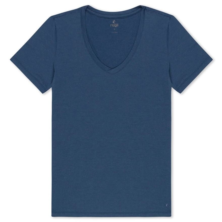 Ridge Merino Wander Women's V-Neck T-Shirt in vintage indigo