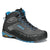 a photo of the asolo womens eldo mid leather gore tex boot in the color graphite blue moon, three quarters view
