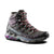 a photo of the la sportiva womens ultra raptor ii mid gtx hiking boot in the color carbon/iceberg, three quarters view