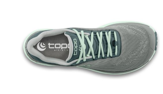 the topo womens pursuit 2 shoe in color grey mint, top view
