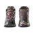 a photo of the la sportiva womens ultra raptor ii mid gtx hiking boot in the color carbon/iceberg, view of the front and the back