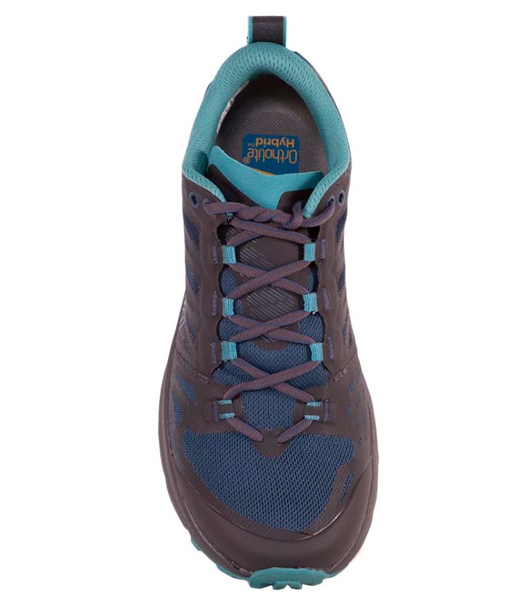a photo of the la sportiva womens jackal 2 running shoe in the color carbon/lagoon, top view