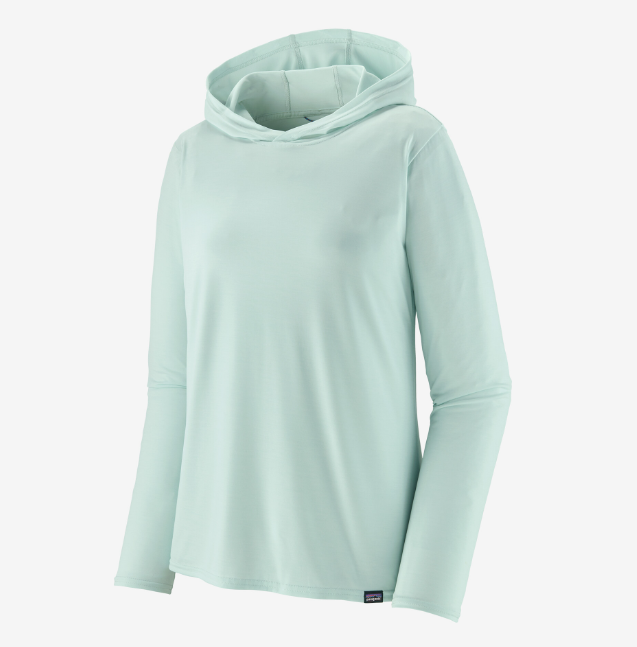the patagonia womens capilene cool daily hoody in the color wispy green, front view