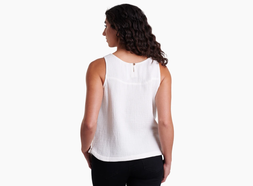 kuhl klover tank womens on a model in the color white, back view