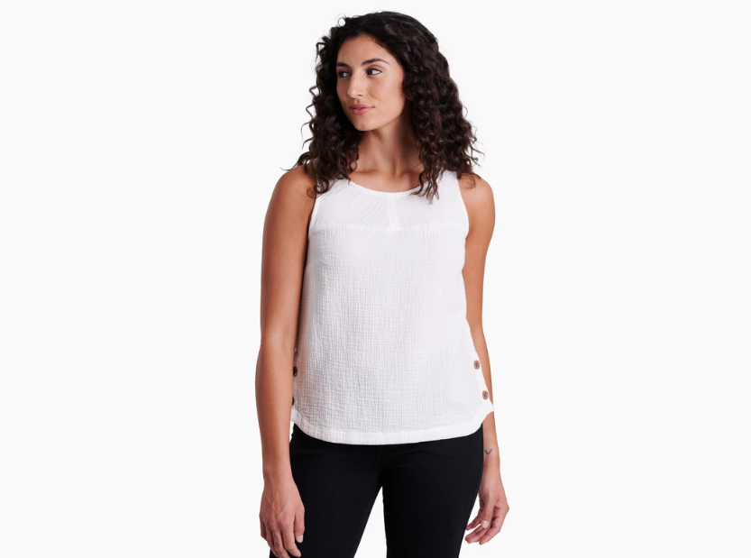 kuhl klover tank womens on a model in the color white, front view