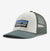 the patagonia p6 lo pro trucker, front view in the color white nouveau green