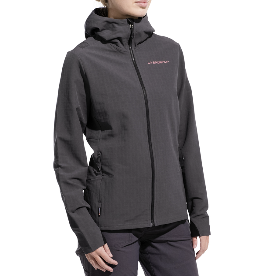 la sportiva womens descender jacket in onyx on a model front view