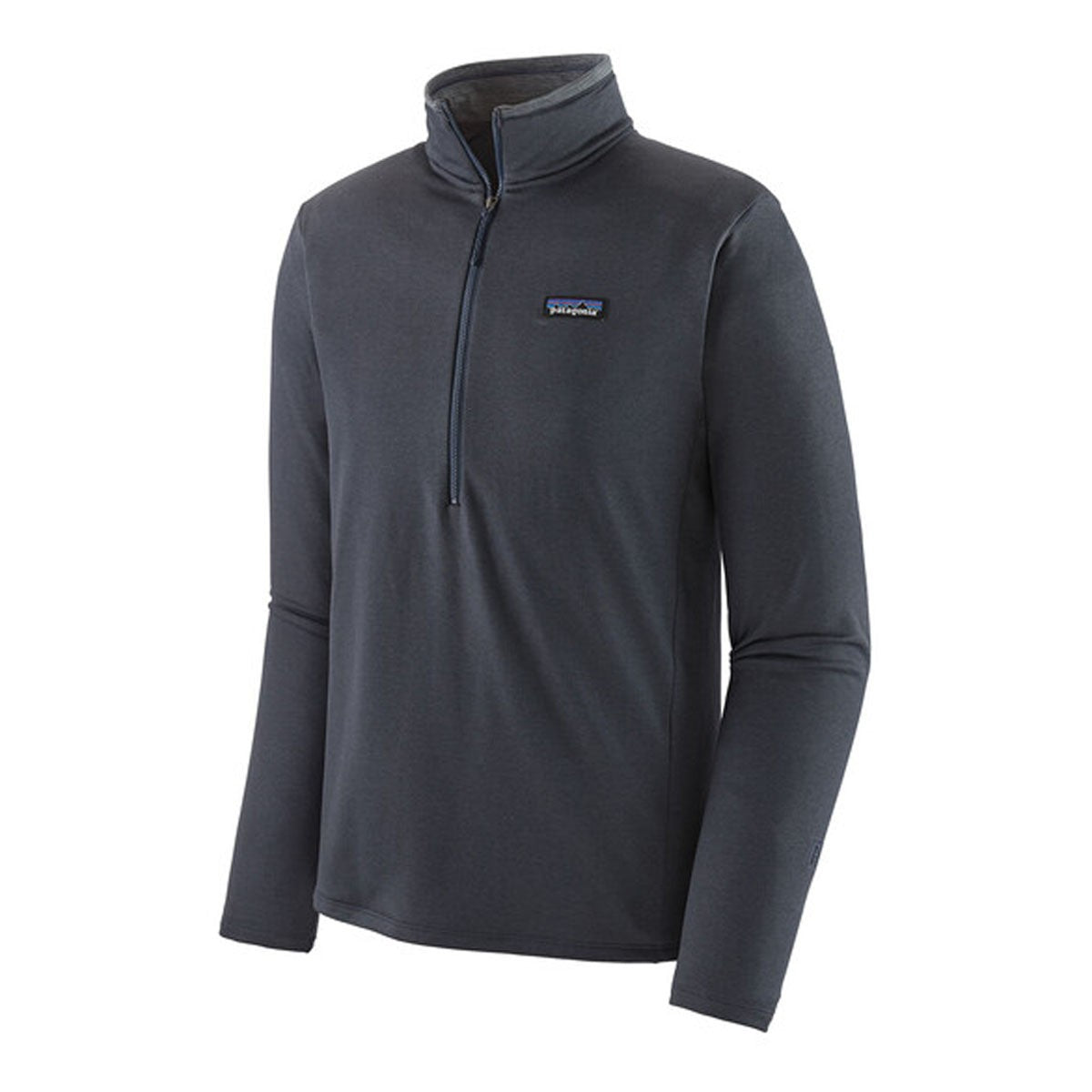 front view of the patagonia mens r1 daily zip neck shirt in the color smolder bllue