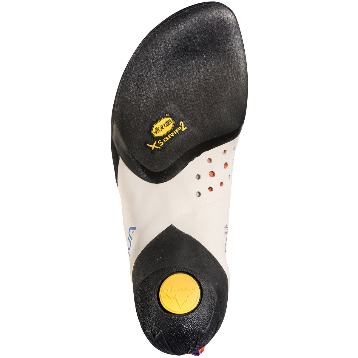 vibram xsGrip2 rubber sole on the women's solution climbing shoe. the two separate rands allow for flexibilty and heel hook accuracy. assymetrical toe box.