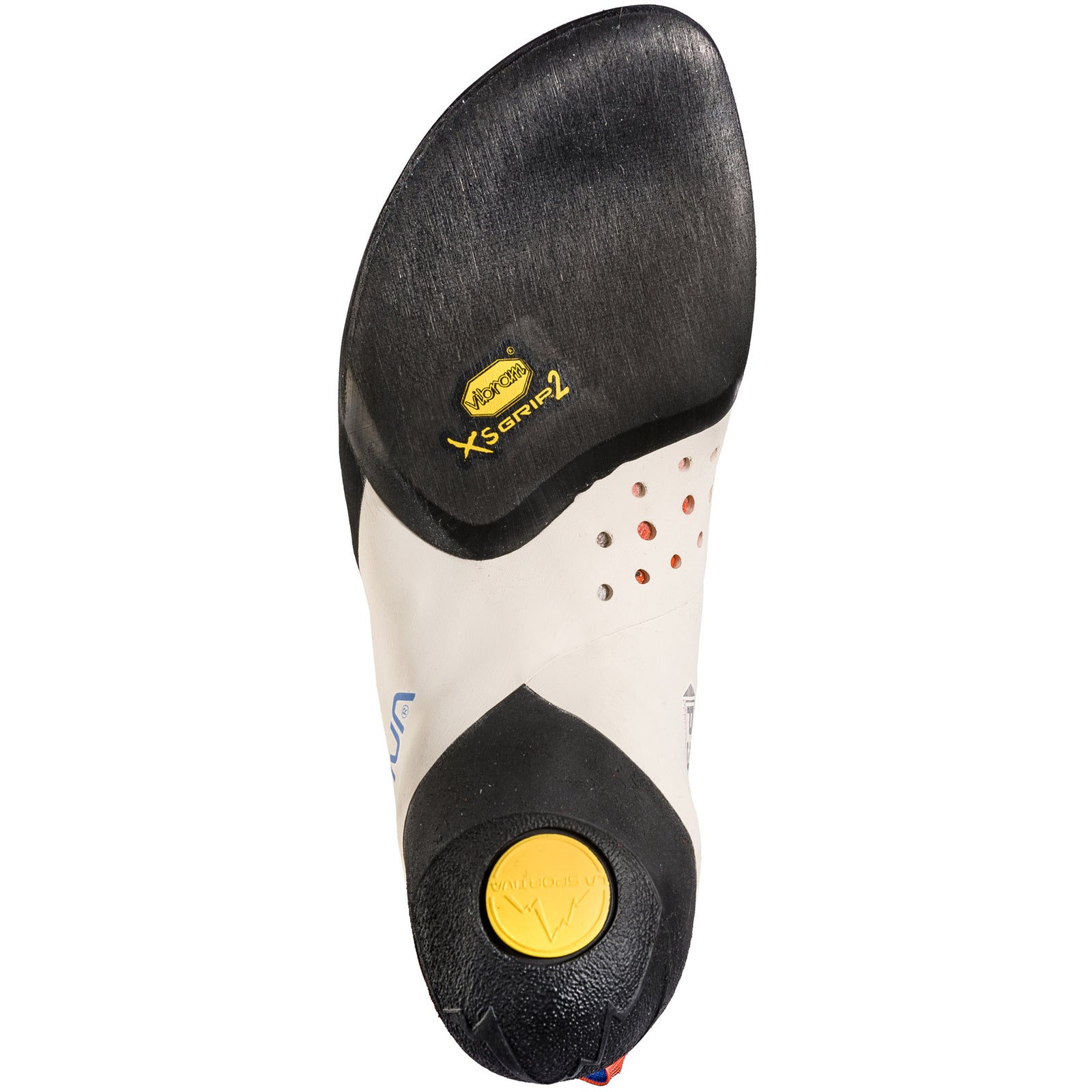 vibram xsGrip2 rubber sole on the women's solution climbing shoe. the two separate rands allow for flexibilty and heel hook accuracy. assymetrical toe box.