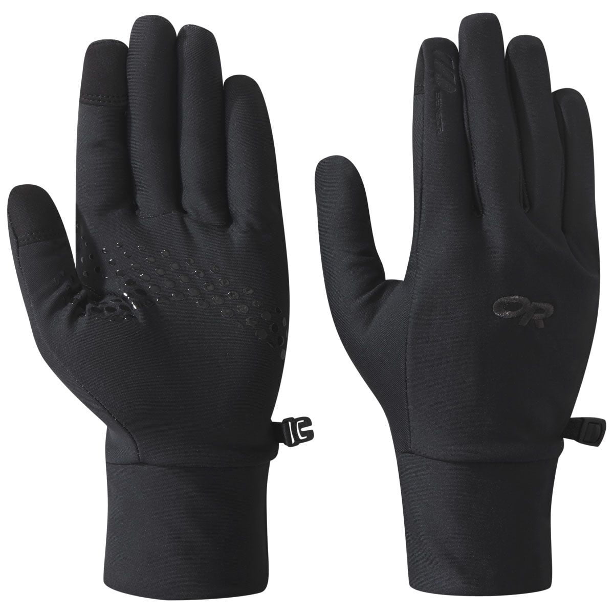the men&#39;s vigor lightweight sensor glove in black as a pair showing the front and back