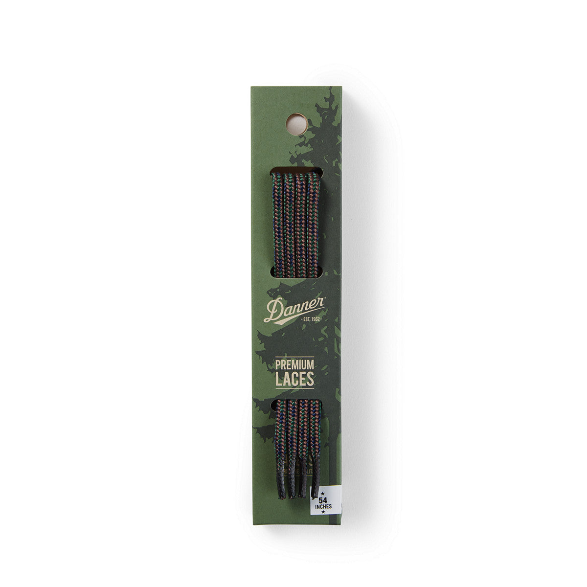 a photo of danner boot laces in the brown/green/blue variant