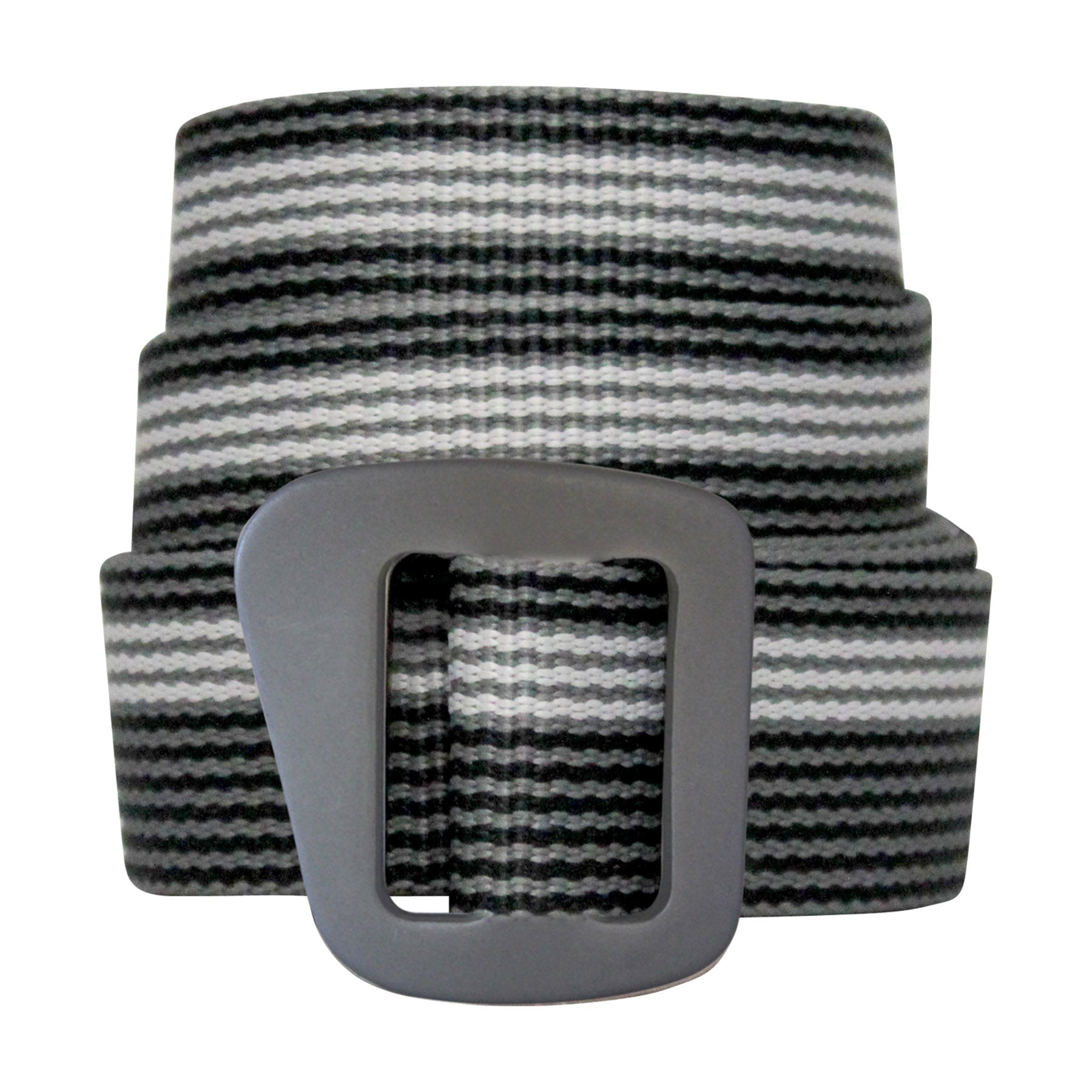 the millenium belt coiled with a black, white, and grey pattern running the length