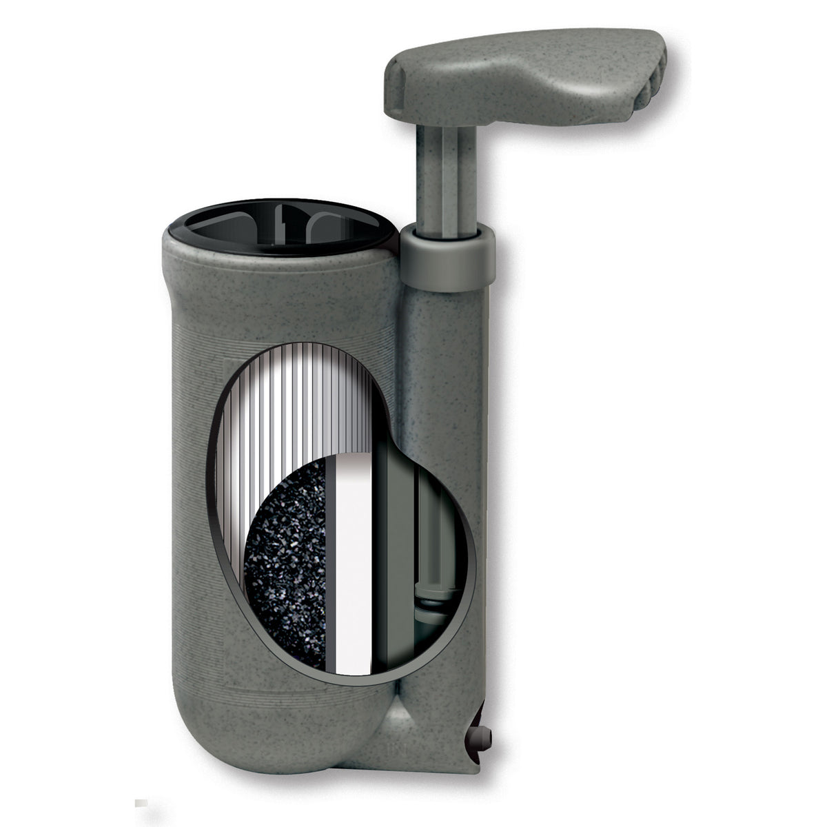 a cutaway view of the hiker filter showing the interior hollow fiber filter cartridge