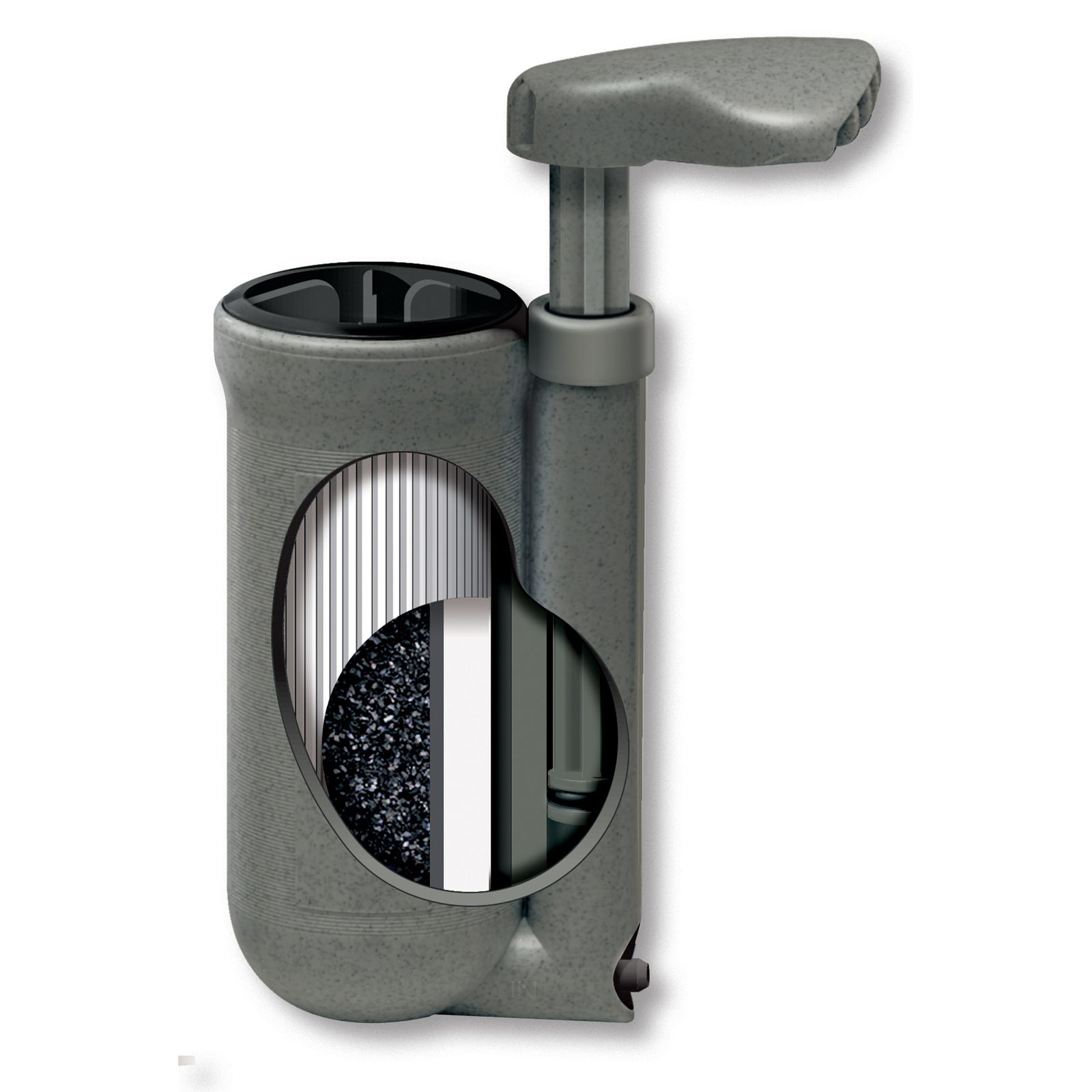 a cutaway view of the hiker filter showing the interior hollow fiber filter cartridge