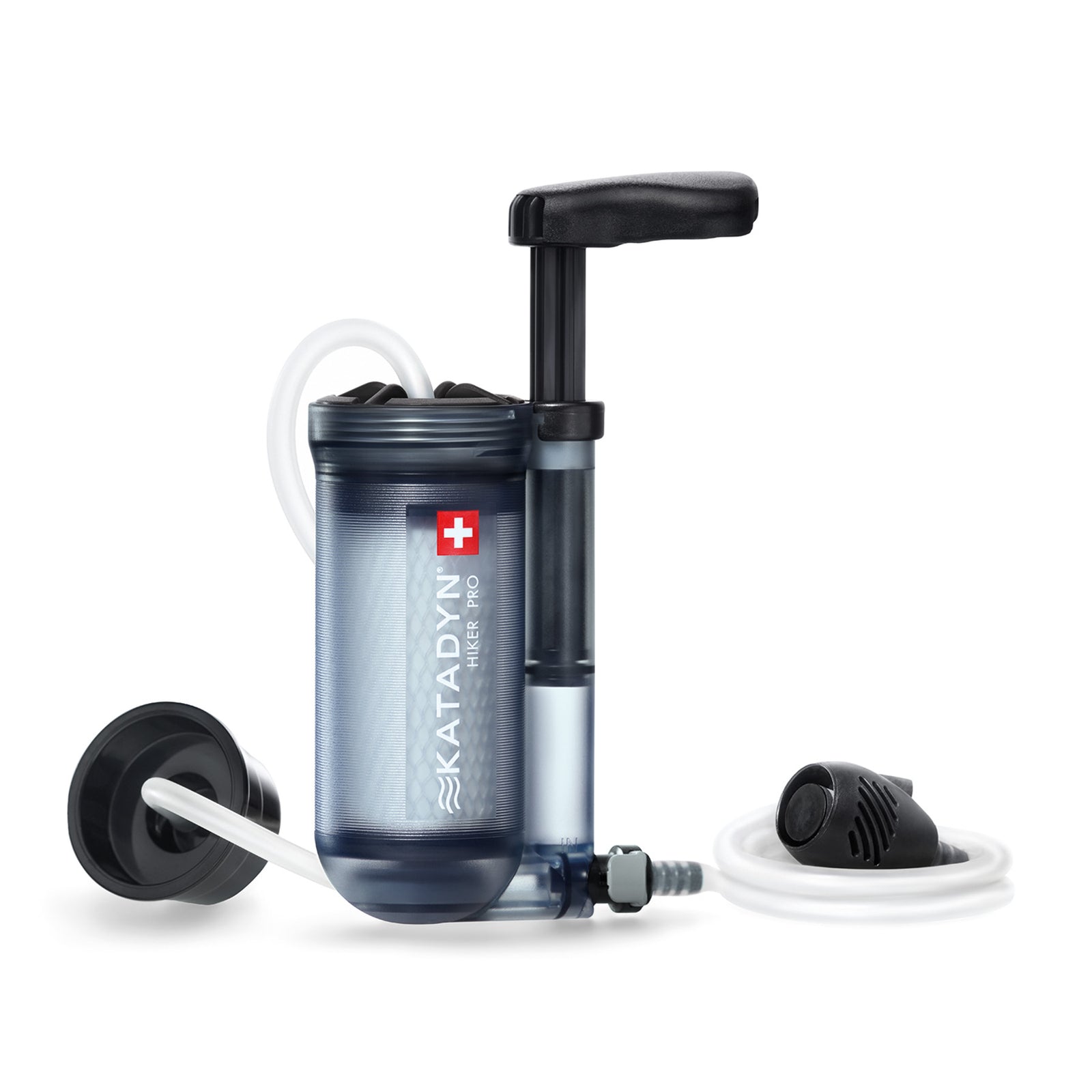 The fliter unit with in flow and outflow tubing and fittings attached