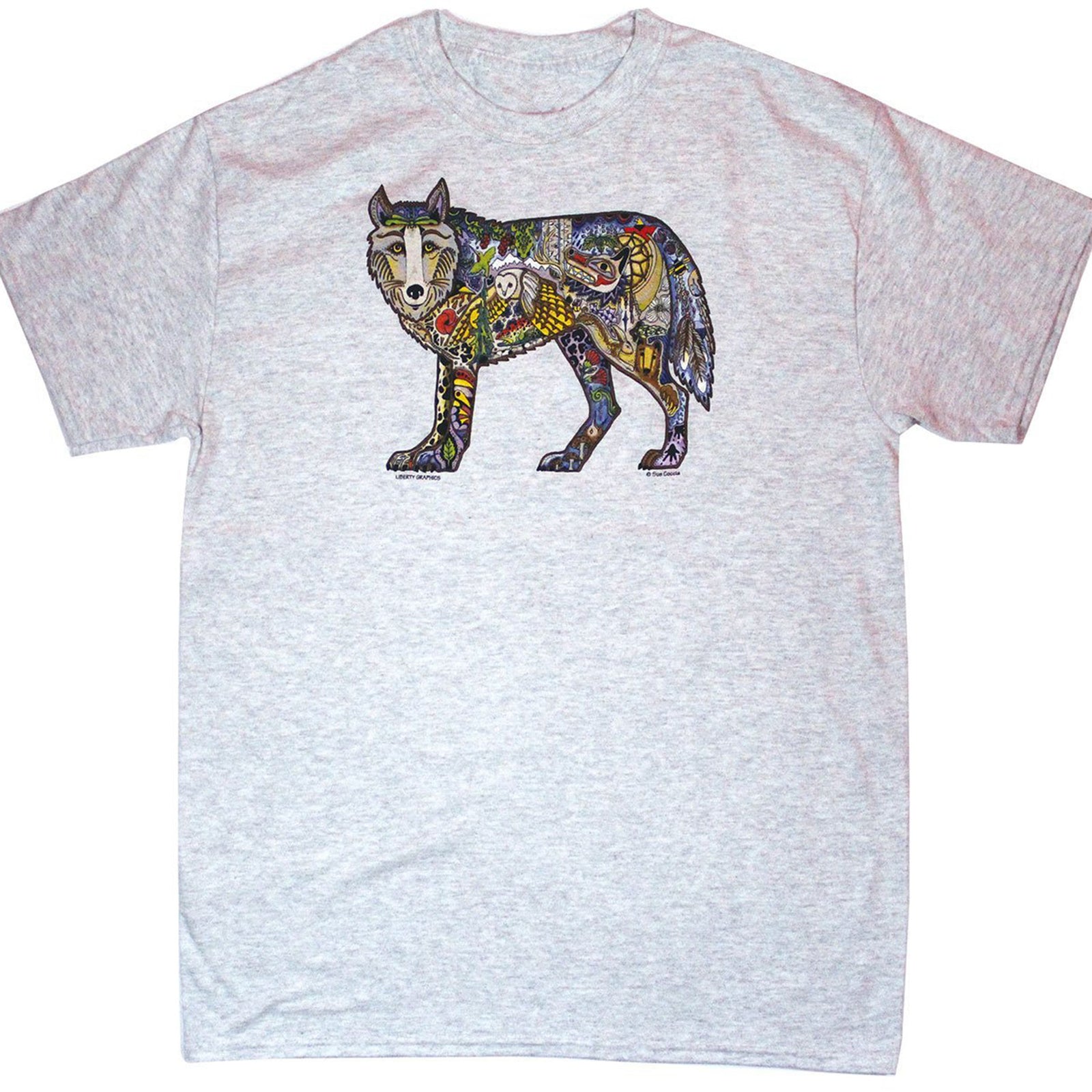 wolf print t shirt showing the entire shirt