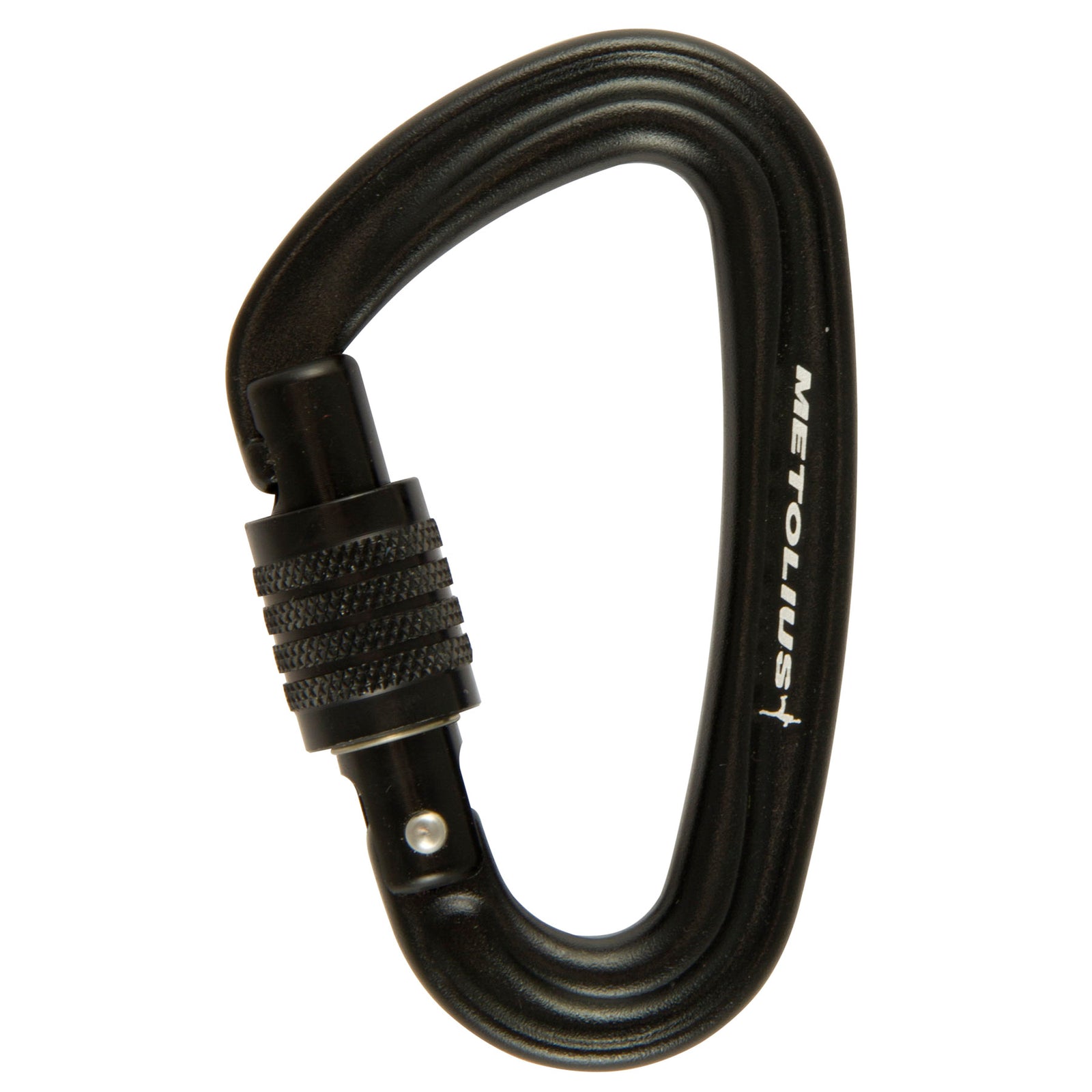 a photo of the metolius locking bravo carabiner, in black