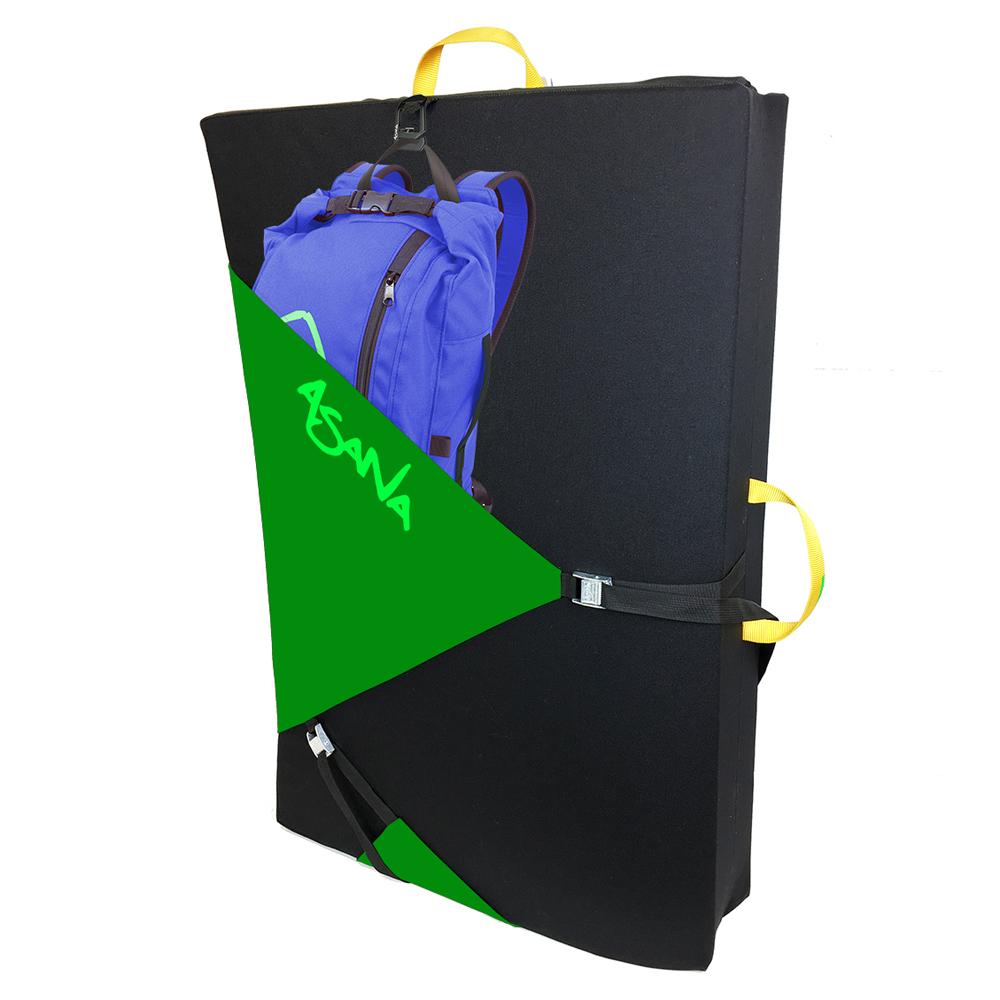 The superhero pad folded and with a backpack attached