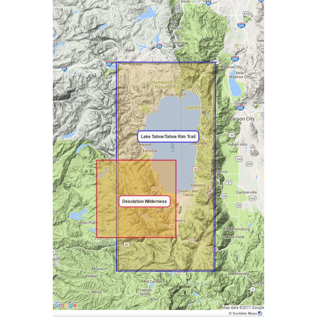 Lake Tahoe with adjacent titles shown