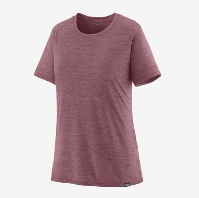 patagonia womens short sleeve capilene cool daily shirt in the color evening mauve-light evening mauve x dye