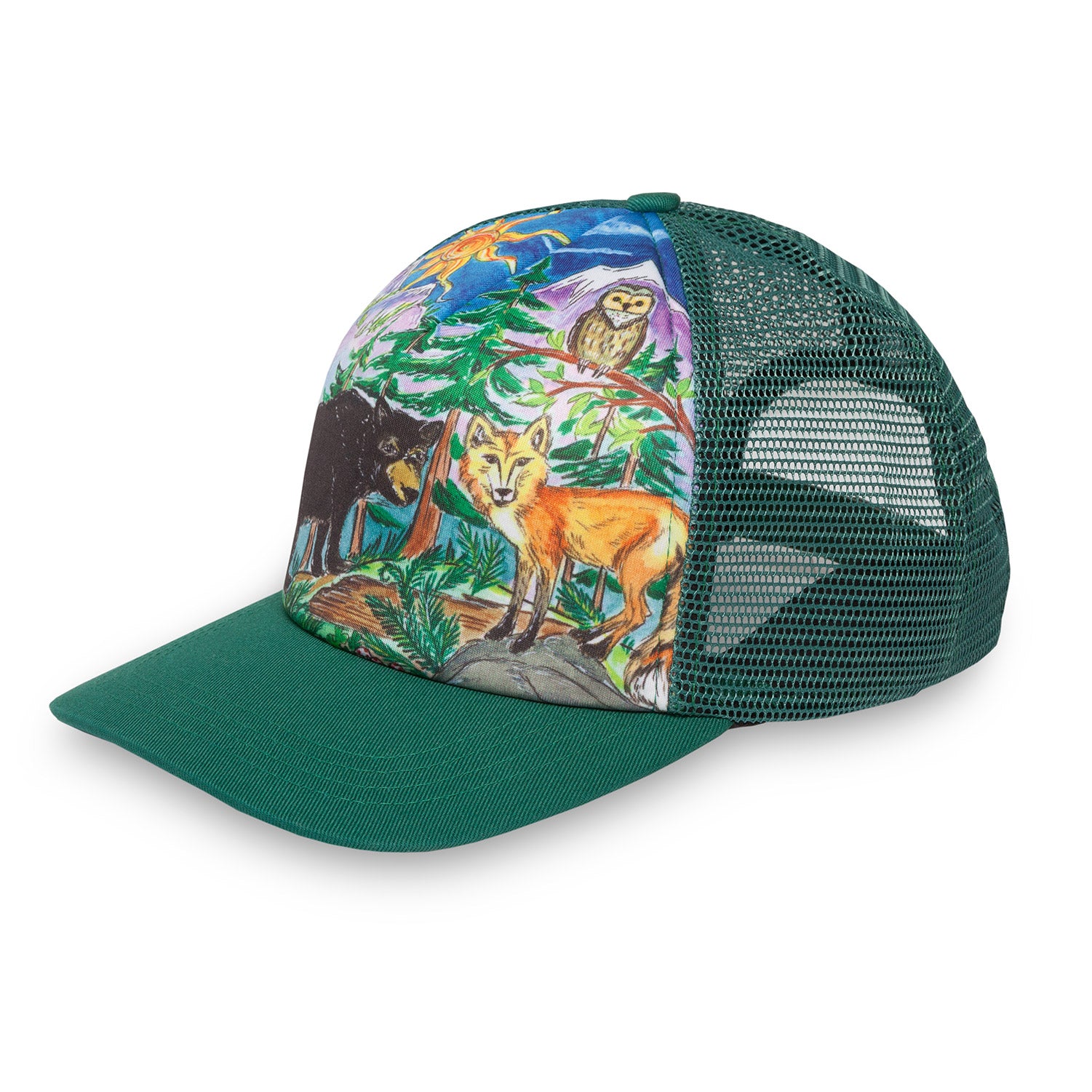 photo of sunday afternoons kid forest friends trucker hat in side view