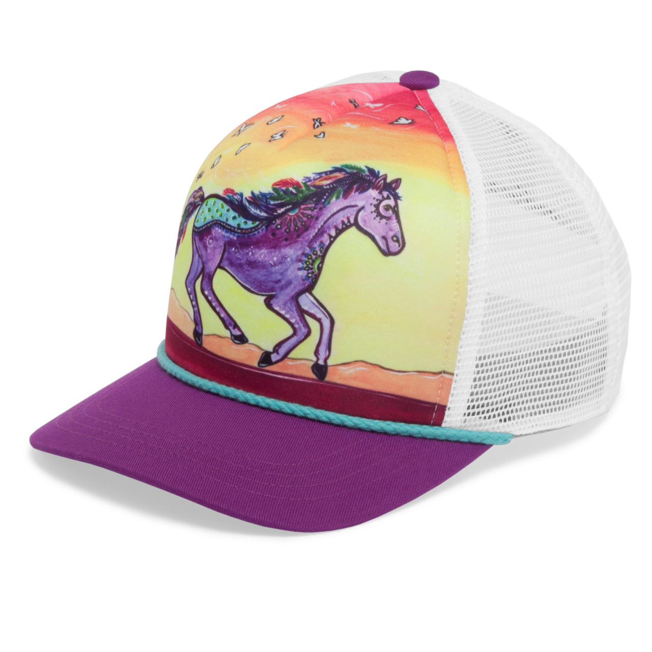 photo of sunday afternoons kids' horse feather cooling trucker hat side view