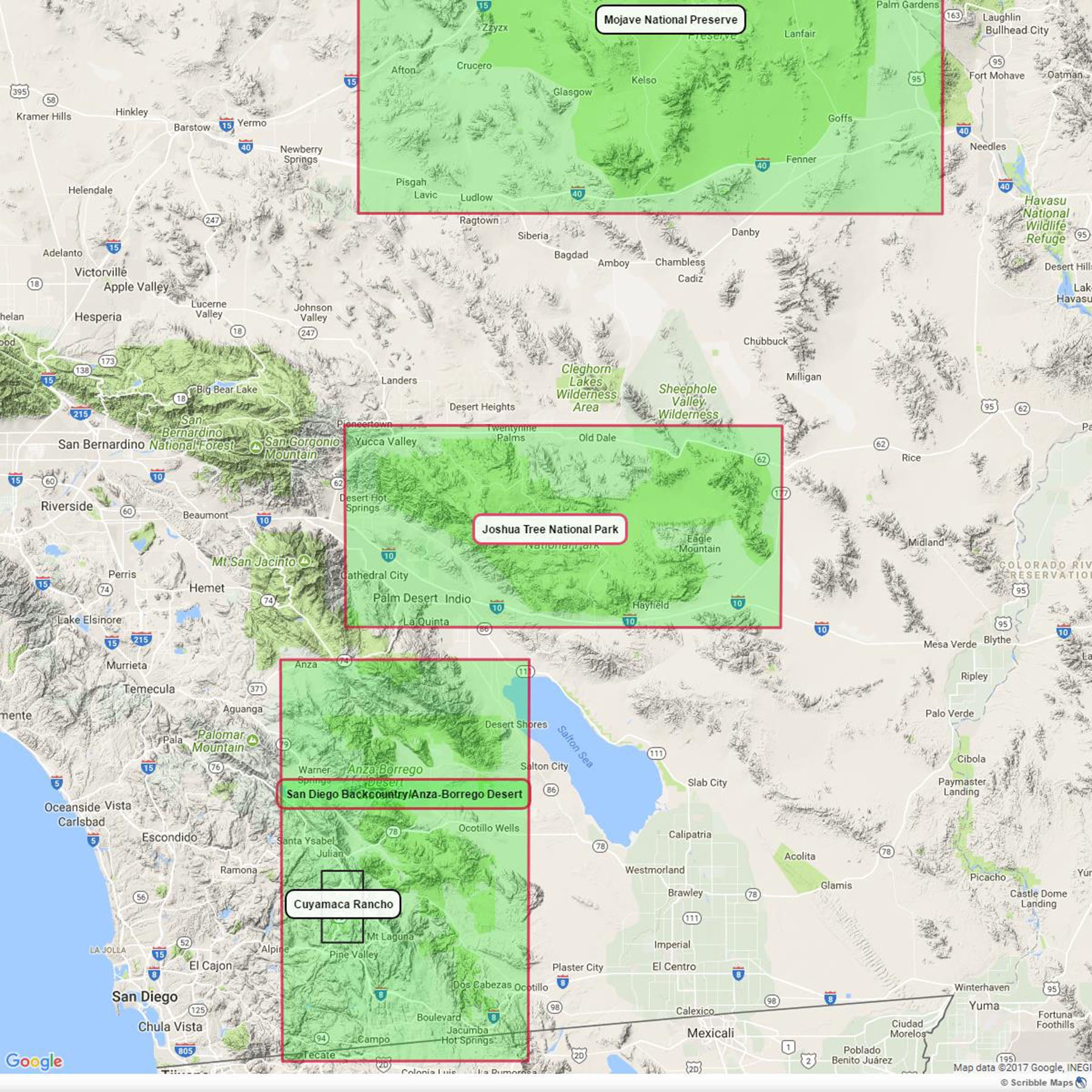 overview map shows other coverage areas adjacent to the joshua tree title