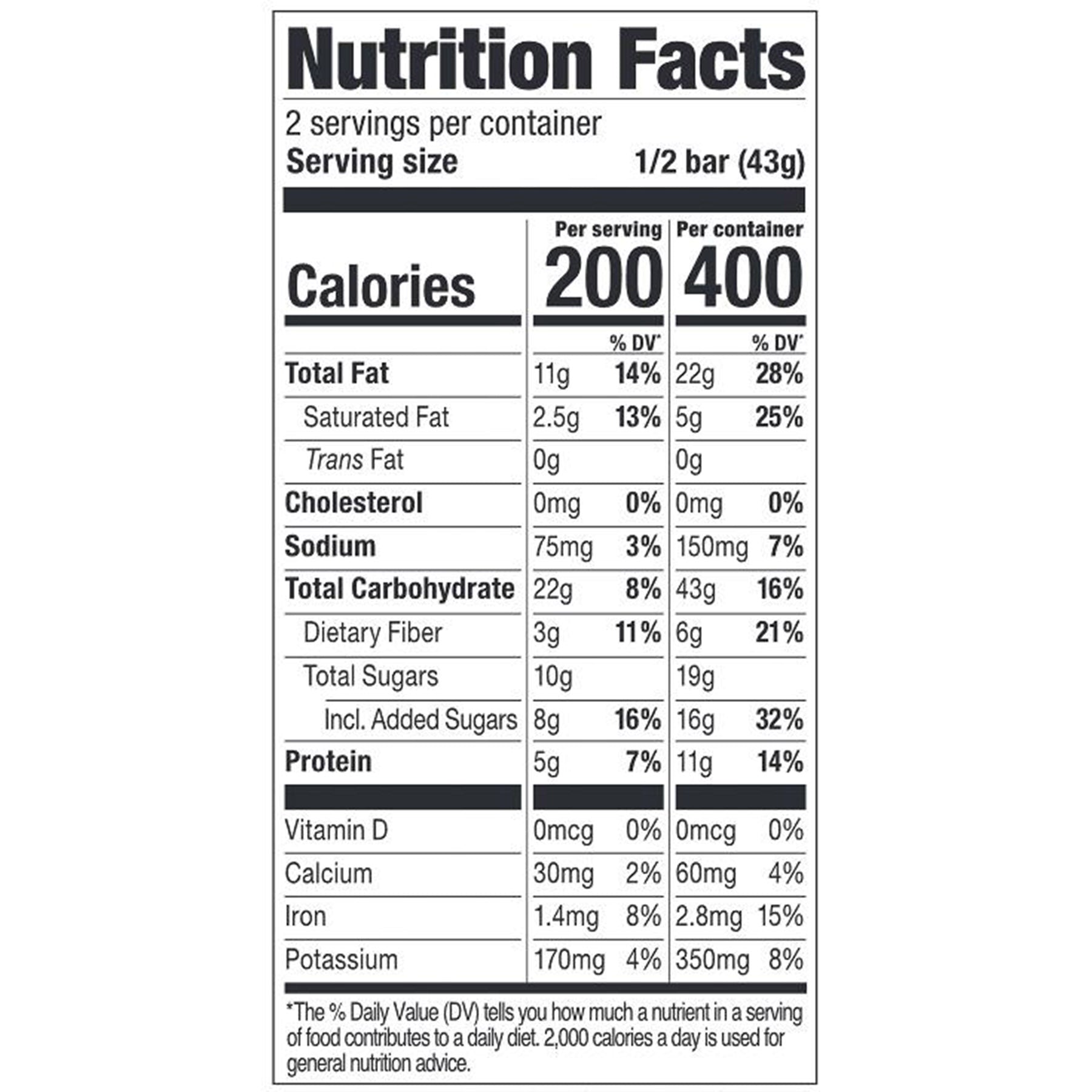 the nutrition label of the peanut butter chocolate chip pro bar