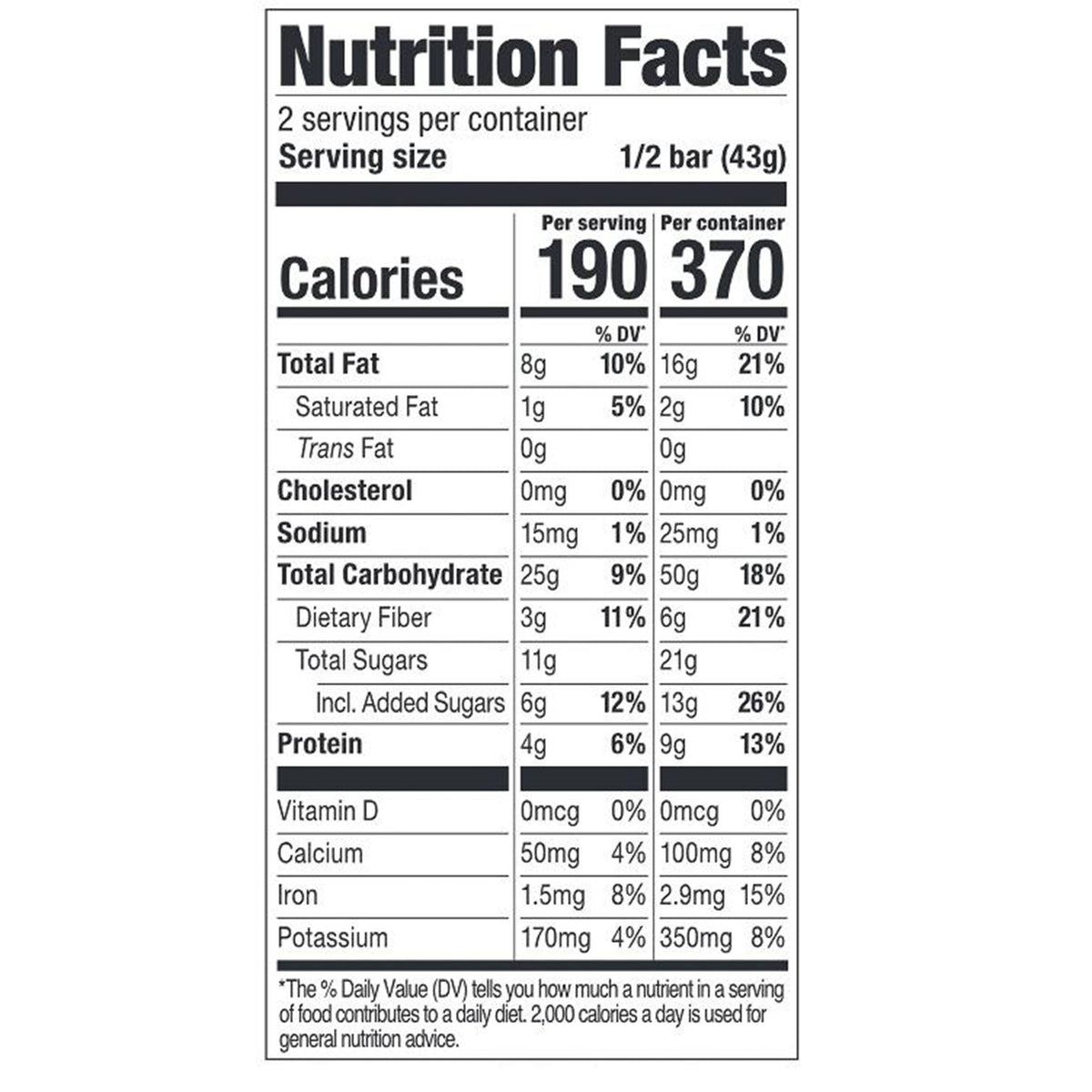 The nutrition label from the super berry and greens package