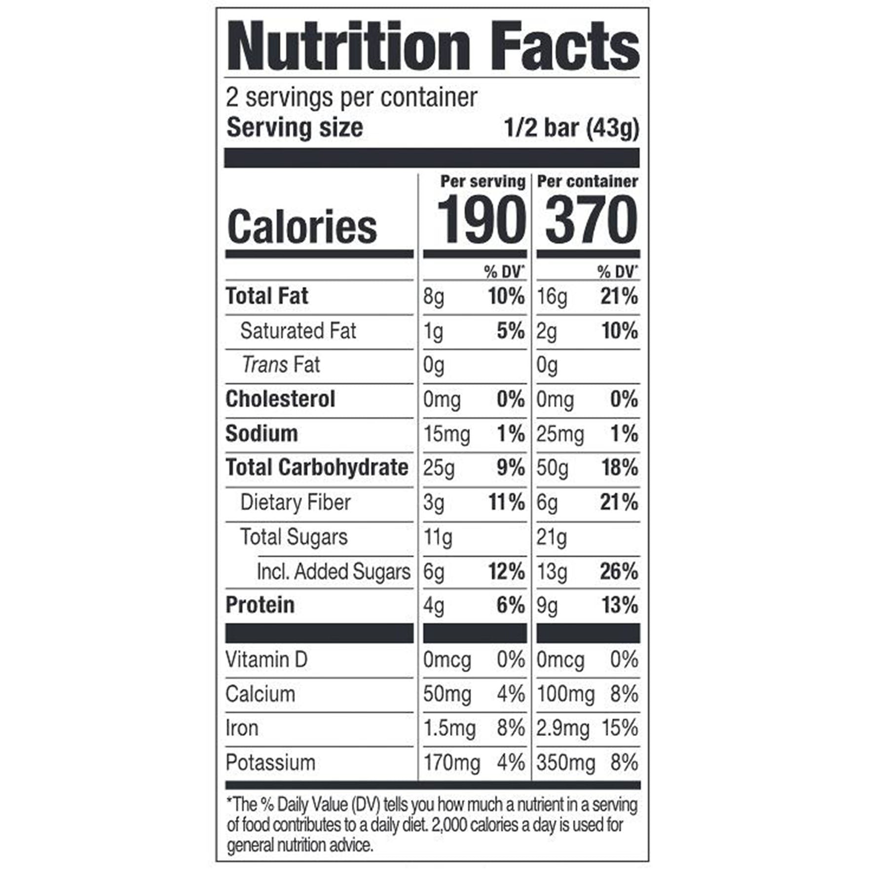 The nutrition label from the super berry and greens package