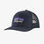 front view of the patagonia p6 logo trucker hat in the color navy blue